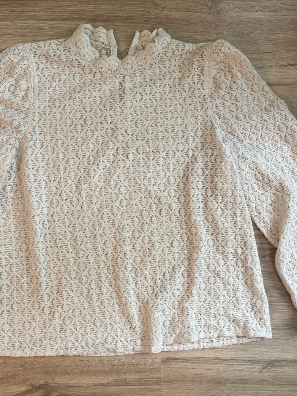 LOFT Cream Lace-Pattern Long Sleeve Blouse